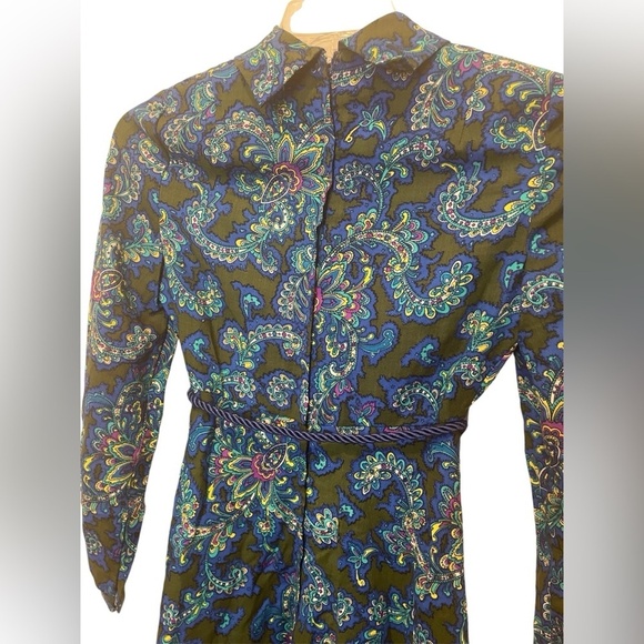 Vintage Retro Paisley Long Sleeve Collared Mini Dress size S - Picture 9 of 10